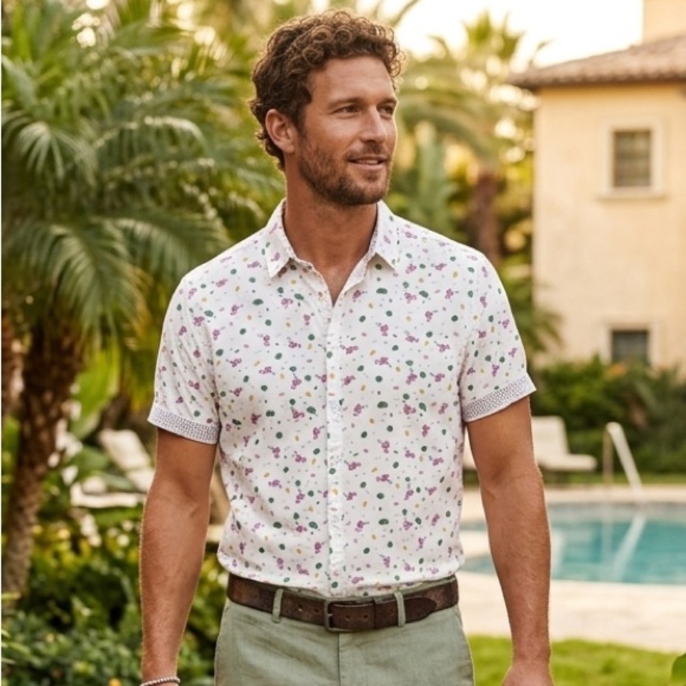 Recess Flamingo Pineapple Retro Print Slim Fit XL Short Sleeve Button Up Shirt
